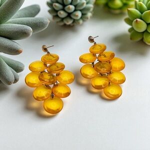Vintage Amber Disc Chandelier Dangling Pierced Earrings Statement